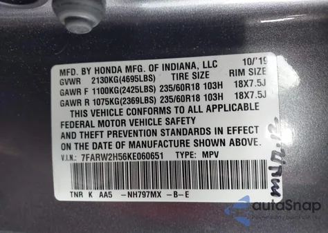 2019 Honda Cr-V Ex from USA, damaged, VIN 7FARW2H56KE060651